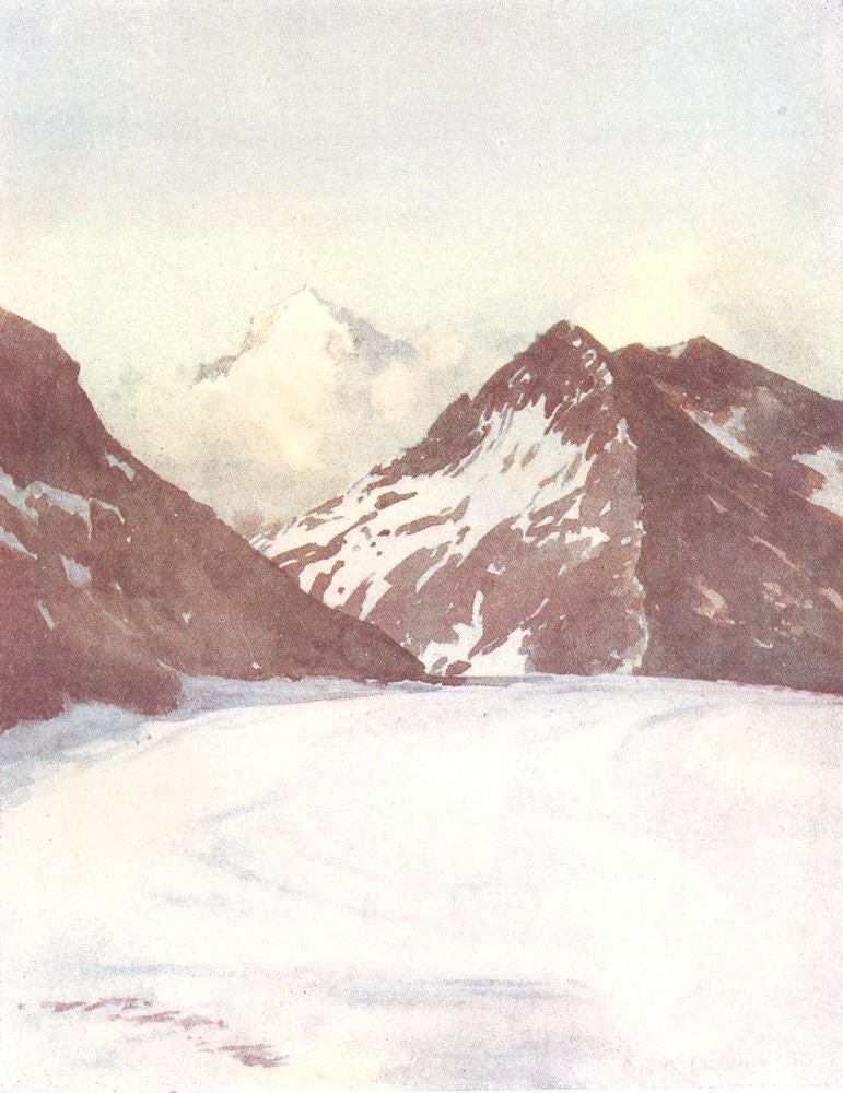 SWITZERLAND. Looking down the Aletsch Glacier 1917 old antique print picture